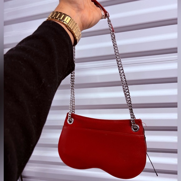 Karl Lagerfeld Paris Ikons Sunglass Crossbody Bag Red Leather Crystal Stones - Picture 3 of 6